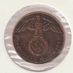 RARE WWII COPPER GERMAN WAR 1937-E WW2 GERMANY 1 REICHSPFENNIG COLLECTION COIN