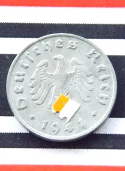 GERMAN COIN 1941 E 1 REICHSPFENNIG ZINC SWASTIKA 3RD REICH WW2 +RARE PFENNIG RPF