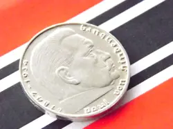 GERMAN 1936 D 2 REICHSMARK SWASTIKA HINDENBURG SILVER COIN 3RD WW2 + UNC + MARK