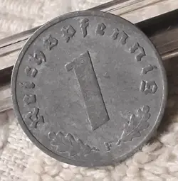 GERMAN 1 REICHSPFENNIG ~ GERMANY ~ VINTAGE WW2 1PF, HEAVILY CIRCULATED COIN