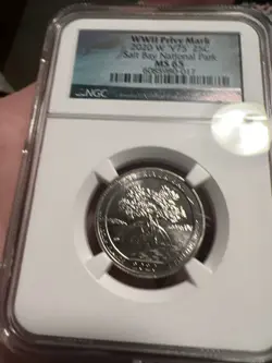 2020 W SALT RIVER BAY NATIONAL PARK NGC MS65 V75 WWII PRIVY QUARTER 25C WW2