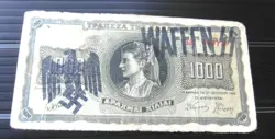 GREECE BANKNOTE 1000 DRACHMA GERMAN OCCUPATION WWII HAND STAMPED #31