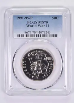 MS70 1991-1995-P WORLD WAR 2 COMMEMORATIVE HALF DOLLAR PCGS BLUE LABEL *4841