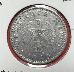 1943A GERMANY THIRD REICH SWASTIKA WORLD WAR 2! 50 PFENNIG! SWASTIKA! OLD COIN!