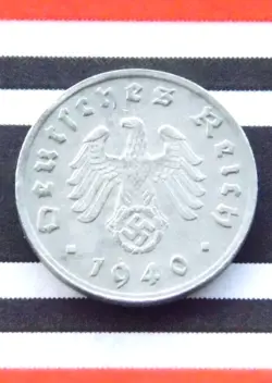 GERMAN COIN 1940 G 1 REICHSPFENNIG ZINC SWASTIKA 3RD REICH WW2 +RARE PFENNIG RPF