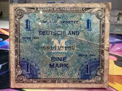 1944 GERMAN 1 MARK ALLIED OCCUPATION CURRENCY NOTE ~ WW2 BRITISH ZONE SP387