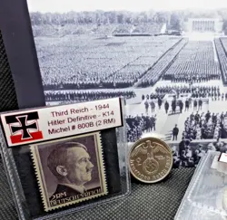 2 REICHSMARK HITLER STAMP AND 6X SILVER COIN SET, WW2 THIRD REICH COLLECTION LOT