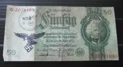 GERMAN 50 REICHSMARK BANKNOTE THIRD REICH WWII HAND STAMPED #89