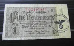 GERMAN 1 REICHSMARK BANKNOTE THIRD REICH WWII HAND STAMPED #78