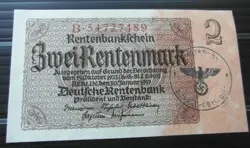 GERMAN 2 REICHSMARK BANKNOTE THIRD REICH WWII HAND STAMPED #77