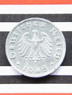 GERMAN COIN 1 REICHSPFENNIG 1945 F ZINC ALLIED OCCUPATION 3RD REICH WW2 + UNC +