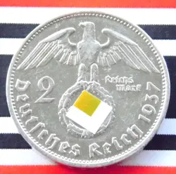 GERMAN 1937 G 2 REICHSMARK SWASTIKA HINDENBURG SILVER COIN 3RD REICH RM WW2 MARK