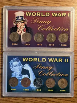 LOT PENNY COLLECTION WORLD WAR 1 & WORLD WAR 2 NICE ENCASED