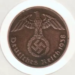 RARE WWII COPPER GERMAN WAR 1938-E WW2 GERMANY 2 REICHSPFENNIG COLLECTION COIN
