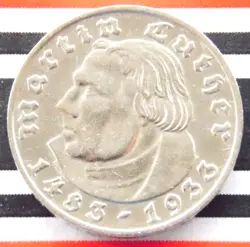 GERMAN 2 REICHSMARK 1933 D MARTIN LUTHER SILVER COIN 3RD REICH WW2 +RARE+ MARK