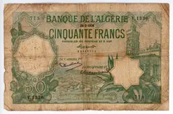 1936 ALGERIA 50 FRANCS WW2 P80A 1936-28-2 #21030