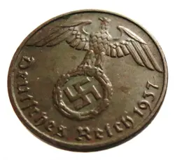 GERMANY 1 REICHSPFENNIG BRONZE COIN 1937 D WW2 THIRD REICH