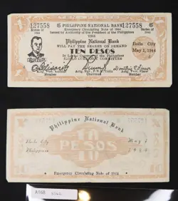 *PHILIPPINES ILOILO WW2 GUERRILLA CURRENCY 10 PESOS 1944 BANKNOTE[A167]