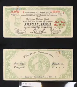 *PHILIPPINES ILOILO WW2 GUERRILLA CURRENCY 20 PESOS 1942 BANKNOTE[A164]
