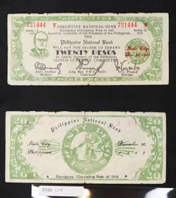 *PHILIPPINES ILOILO WW2 GUERRILLA CURRENCY 20 PESOS 1942 BANKNOTE[A165]