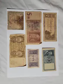 MIXED FOREIGN WORLD CURRENCY PAPER MONEY LOT OF 6 VINTAGE BANKNOTES ... WW2 ERA