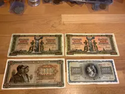 FOUR GREEK BANKNOTES FROM WW2 PERIOD