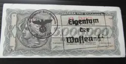 GREECE BANKNOTE 5 MILLION DRACHMA 1944 , GERMAN OCCUPATION WWII HAND STAMPED #87