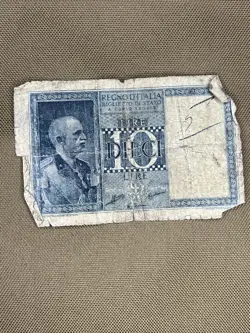 1940’S ITALY WW2 10 LIRE BANKNOTE CINQVANTA BANCA D'ITALIA PAPERMONEY