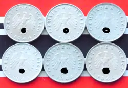 GERMAN FULL SET 6X COINS 10 REICHSPFENNIG 1944 A B D E F G ZINC SWASTIKA WW2 RPF