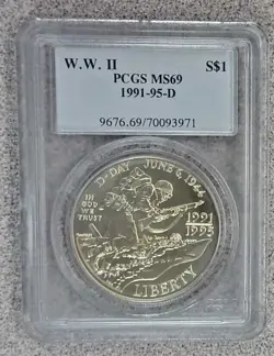 1991-1995-D WORLD WAR 2 $1 SILVER UNC US COMMEMORATIVE PCGS MS69