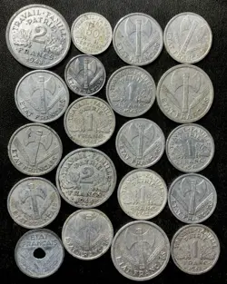 OLD VICHY FRANCE COIN LOT - 20 HISTORIC WW2 ERA OCCUPATION COINS - LOT #J7