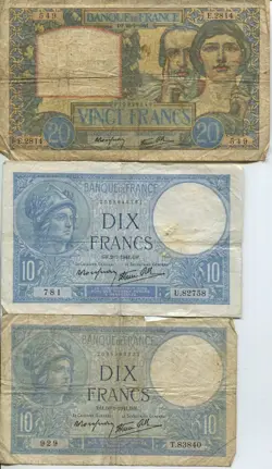 LOT OF 13 FRANCE WW2 ERA WORLD BANKNOTES WC137