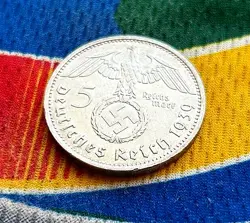 GERMANY 1939 E 5 MARK GERMAN WW2 SILVER COIN THIRD REICH  REICHSMARK AU