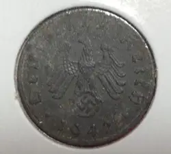 1942A GERMANY THIRD REICH SWASTIKA WORLD WAR 2! 10 PFENNIG! SWASTIKA! OLD COIN!