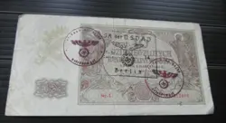 GERMAN POLAND OCCUPATION BANKNOTE, 10 ZLOTYCH, THIRD REICH WWII HAND STAMPED #83