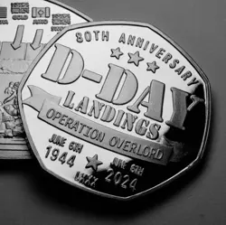 D-DAY LANDINGS 80TH ANNIVERSARY SILVER COMMEMORATIVE COIN. 1944-2024. WW2