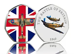 BATTLE OF BRITAIN 1940 FULL COLOUR SILVER COMMEMORATIVE SUPERMARINE SPITFIRE WW2