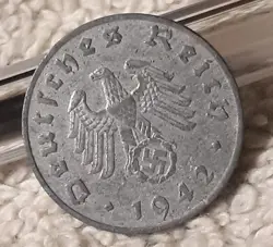 GERMAN 1 REICHSPFENNIG ~ GERMANY ~ WW2 1PF 1942 COIN 