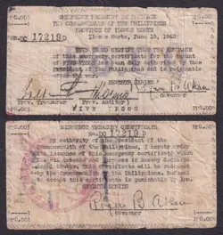PHILIPPINE WW2 ILOCOS NORTE 5 PESOS JUNE 15, 1942 NOTE #S297 NICE NOTE