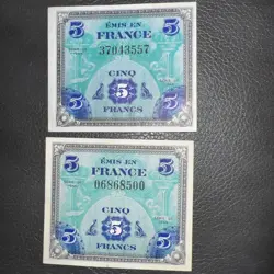 CRISP 2 AU 1944 FRANCE 5 FRANCS ALLIED MILITARY CURRENCY/PAPER MONEY WWII WW2 💎