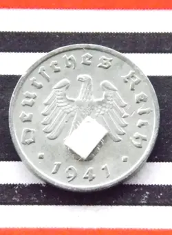 GERMAN COIN 1941 G 1 REICHSPFENNIG ZINC SWASTIKA 3RD REICH WW2 +RARE PFENNIG RPF