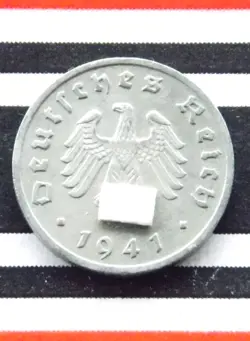 GERMAN COIN 1941 F 1 REICHSPFENNIG ZINC SWASTIKA 3RD REICH WW2 +RARE PFENNIG RPF