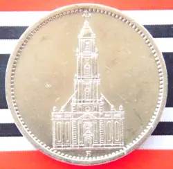 GERMAN COIN 1935 A 5 REICHSMARK POTSDAM GARRISON CHURCH SILVER 3RD WW2 MARK +UNC