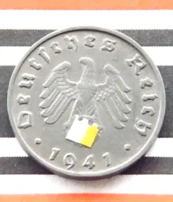 GERMAN COIN 10 REICHSPFENNIG 1941 B ZINC SWASTIKA 3RD REICH WW2 + NICE + PFENNIG