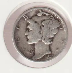 RARE OLD 1935 US WWII WORLD WAR SILVER MERCURY DIME COIN COLLECTION BULLION WW2