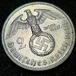 1939 NAZI GERMANY *UNCIRCULATED* GENUINE WW2-ERA 2 REICHSMARK COIN