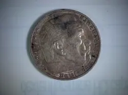 1938 GERMANY GENUINE WW2 THIRD REICH 5 REICHSMARK 90% SILVER COIN, .4016 ASW