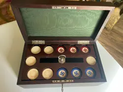 RARE 1930 INLAID SWASTIKA POKER CHIPS 4 WINDS PRE WW2 IN ORIGINAL BOX WITH KEY!