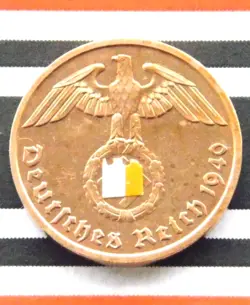 GERMAN COIN 1940 E 2 REICHSPFENNIG SWASTIKA COPPER 3RD REICH WW2 +RARE+ PFENNIG