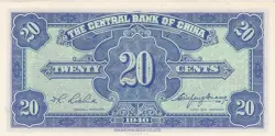 KAPPYSCOINS WC065 CHINA 1940  WW2  P227  20  CENTS  CENTRAL BANL CRISP UNC